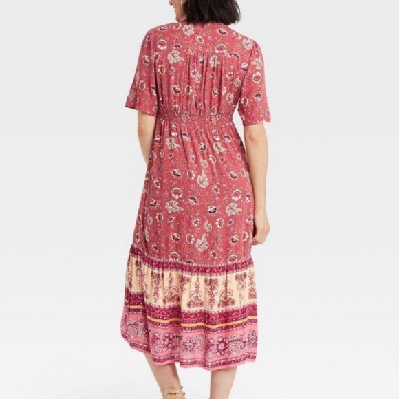 Knox Rose Target Short Sleeve Boho Floral Dress Antique Pink size Medium - Picture 2 of 10